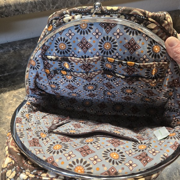 Vera Bradley Large Snap Tote Purse Brown Orange Design Good Condition Caynon - Picture 3 of 9